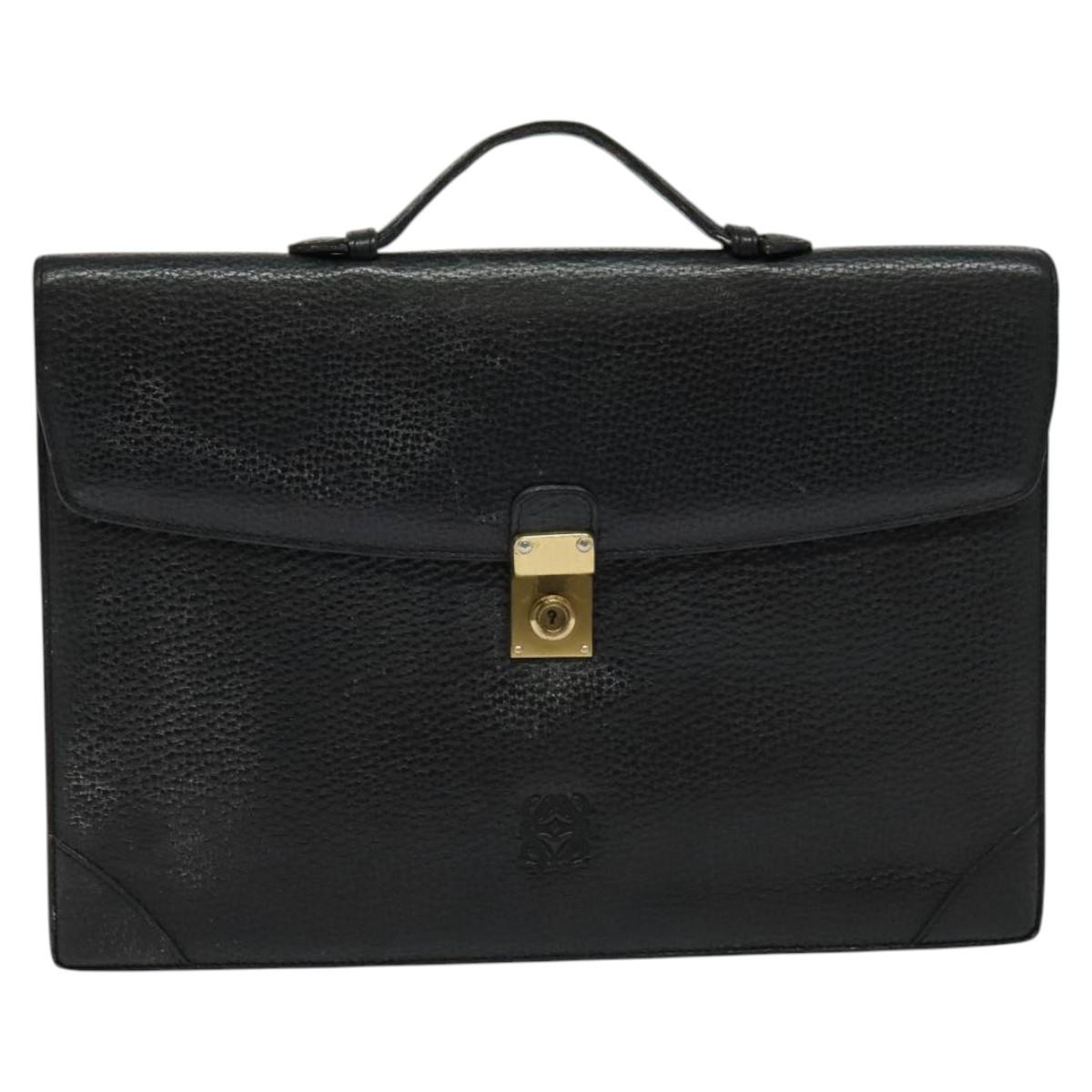 LOEWE Anagram Business Bag Leather Black Gold Auth sw696