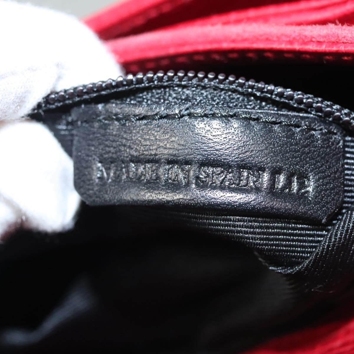 LOEWE Anagram Shoulder Bag Suede Leather Red Gold Auth sw697