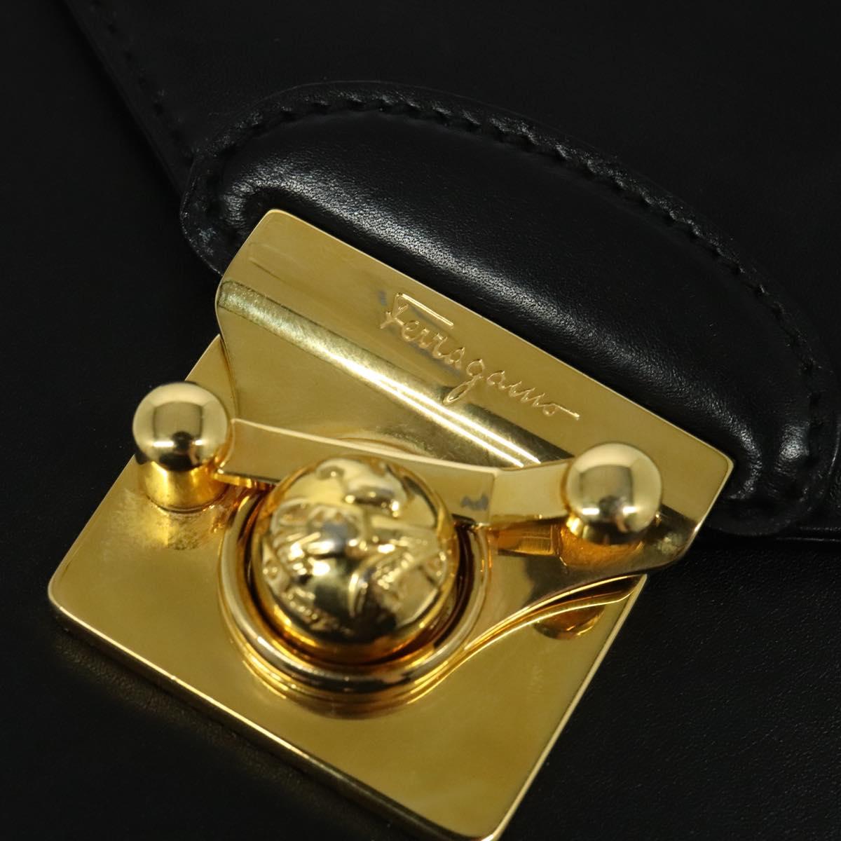 Salvatore Ferragamo Backpack Leather Black Gold Auth sw700