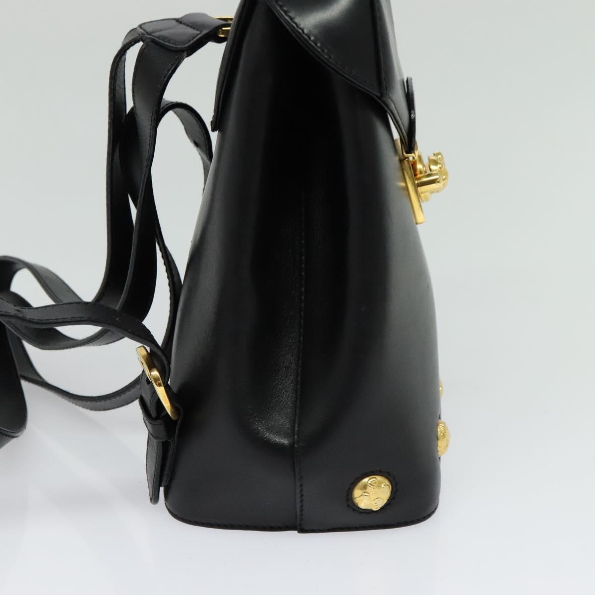 Salvatore Ferragamo Backpack Leather Black Gold Auth sw700