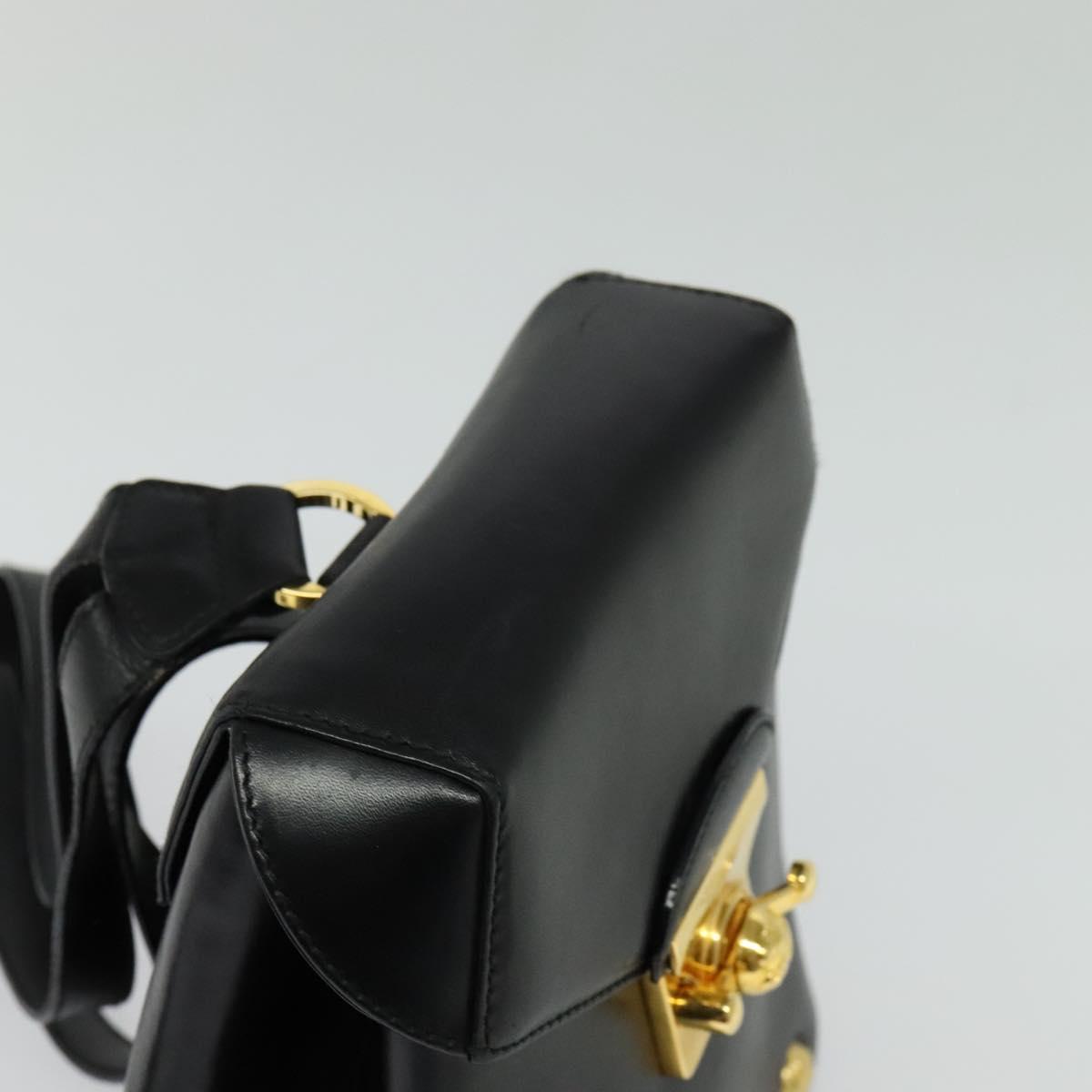 Salvatore Ferragamo Backpack Leather Black Gold Auth sw700