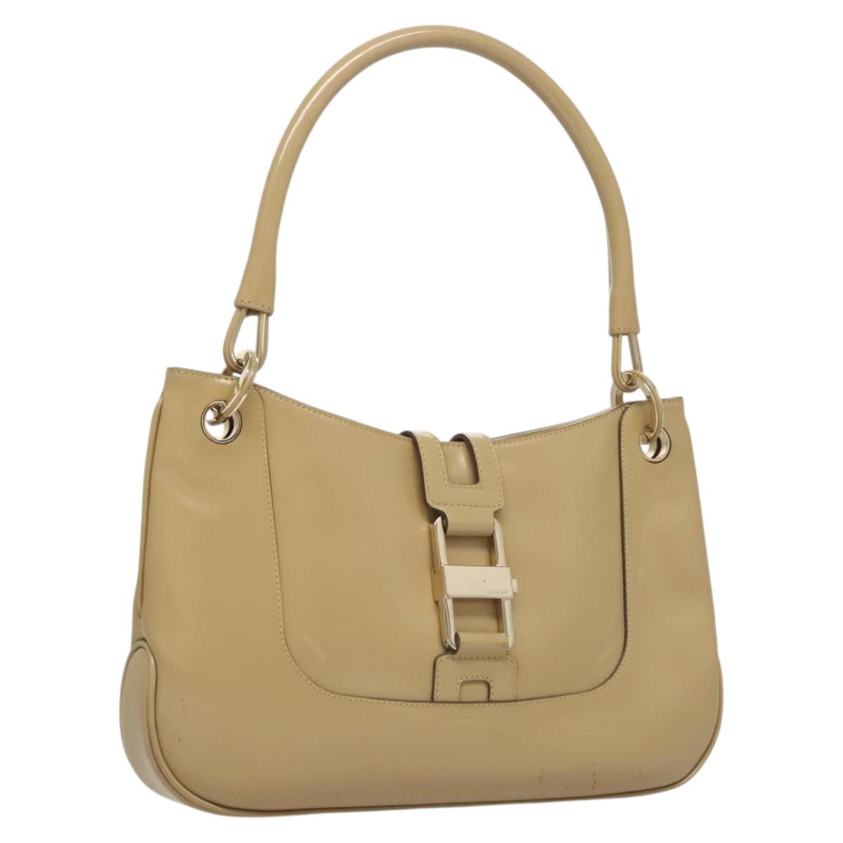 GUCCI Hand Bag Leather Beige Gold 001 4150 Auth sw703