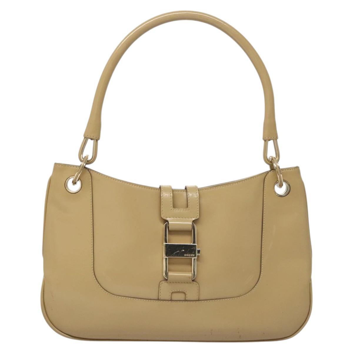 GUCCI Hand Bag Leather Beige Gold 001 4150 Auth sw703