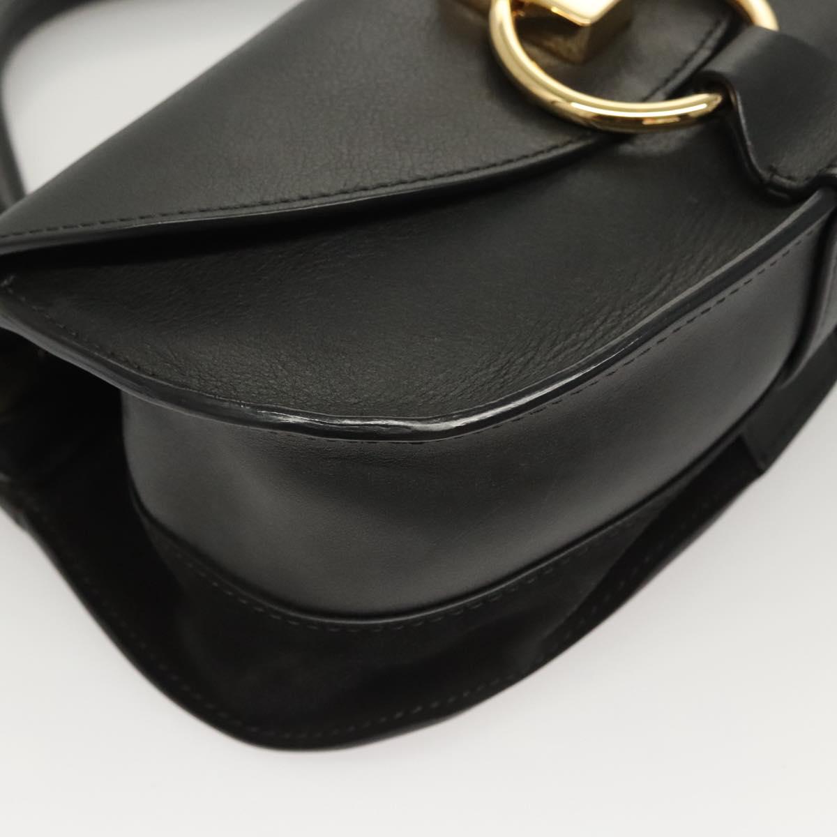 Chloe Goldie Hand Bag Leather Black Gold Auth sw713