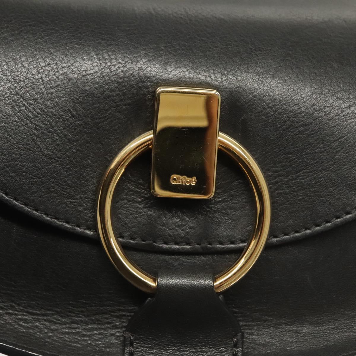 Chloe Goldie Hand Bag Leather Black Gold Auth sw713