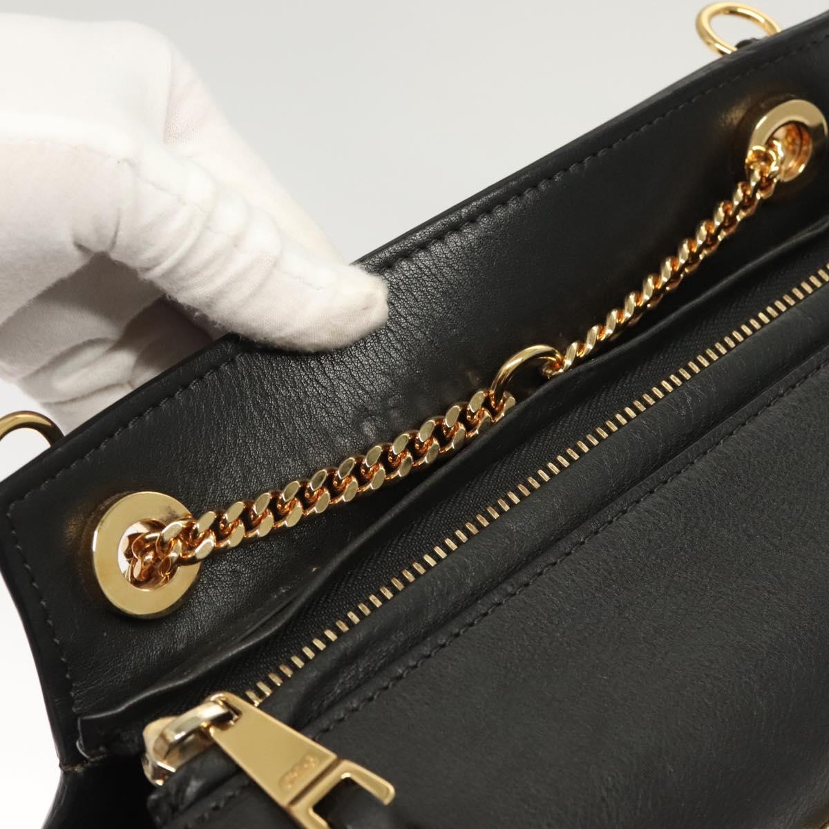 Chloe Goldie Hand Bag Leather Black Gold Auth sw713