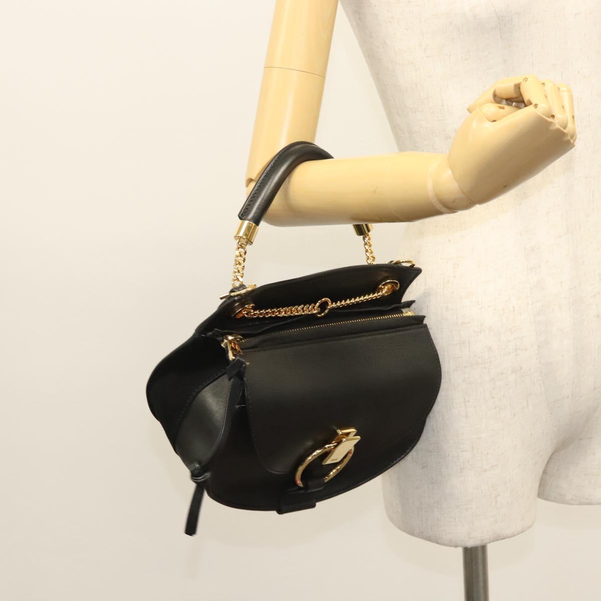 Chloe Goldie Hand Bag Leather Black Gold Auth sw713