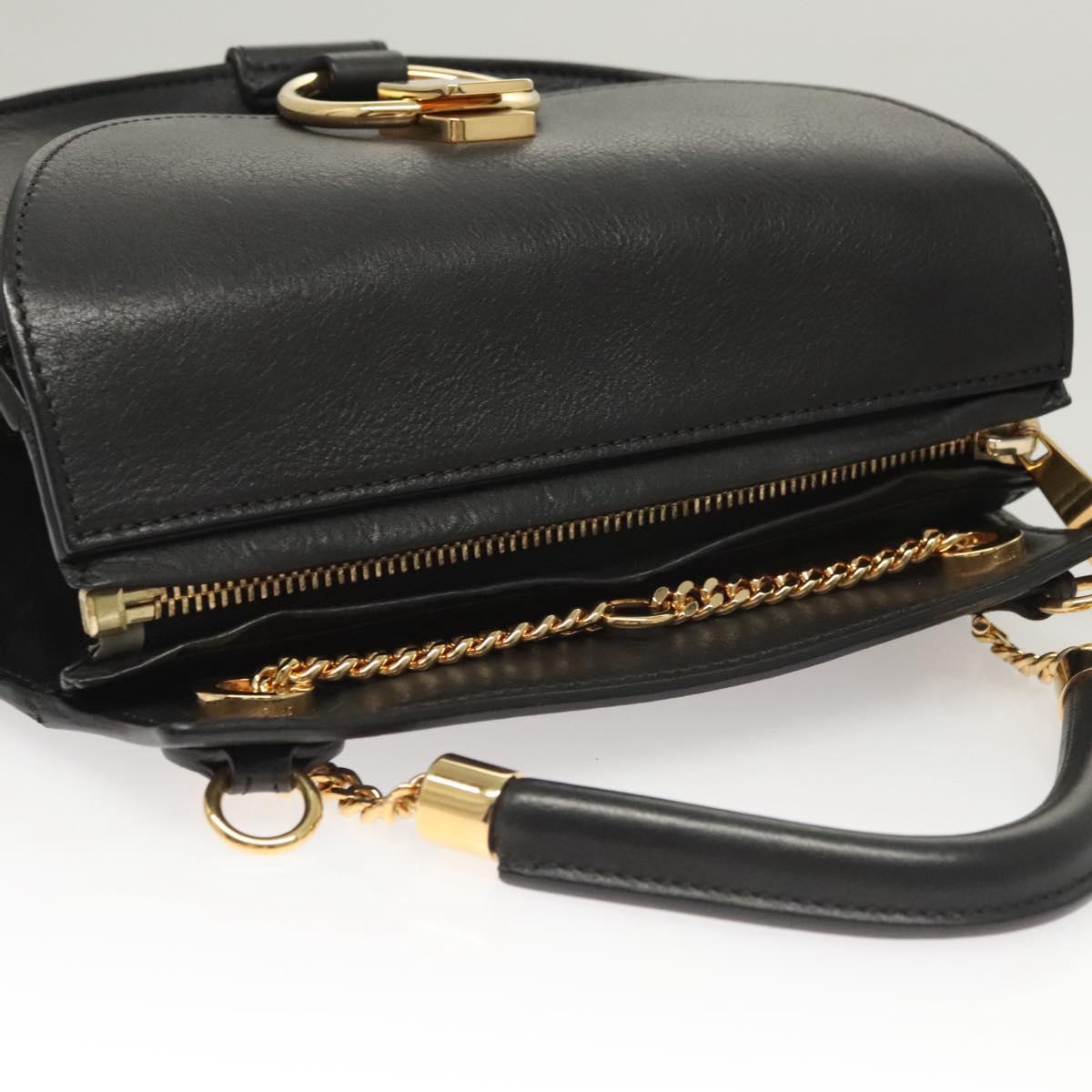 Chloe Goldie Hand Bag Leather Black Gold Auth sw713