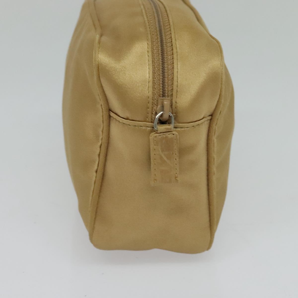 PRADA Pouch Satin Beige Silver Auth sw718
