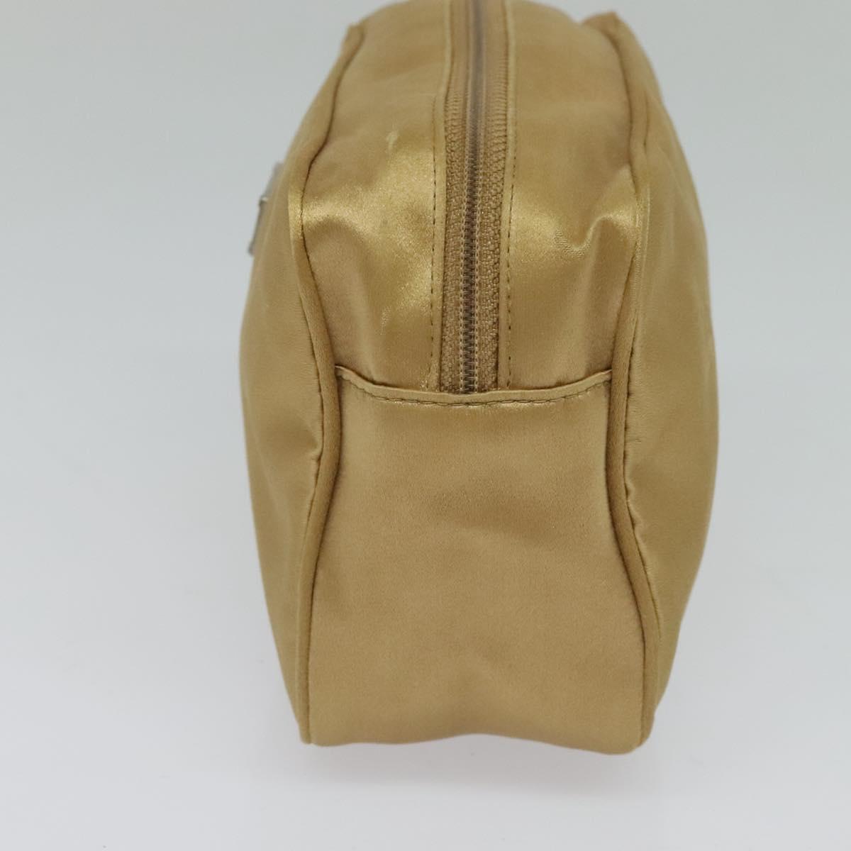 PRADA Pouch Satin Beige Silver Auth sw718