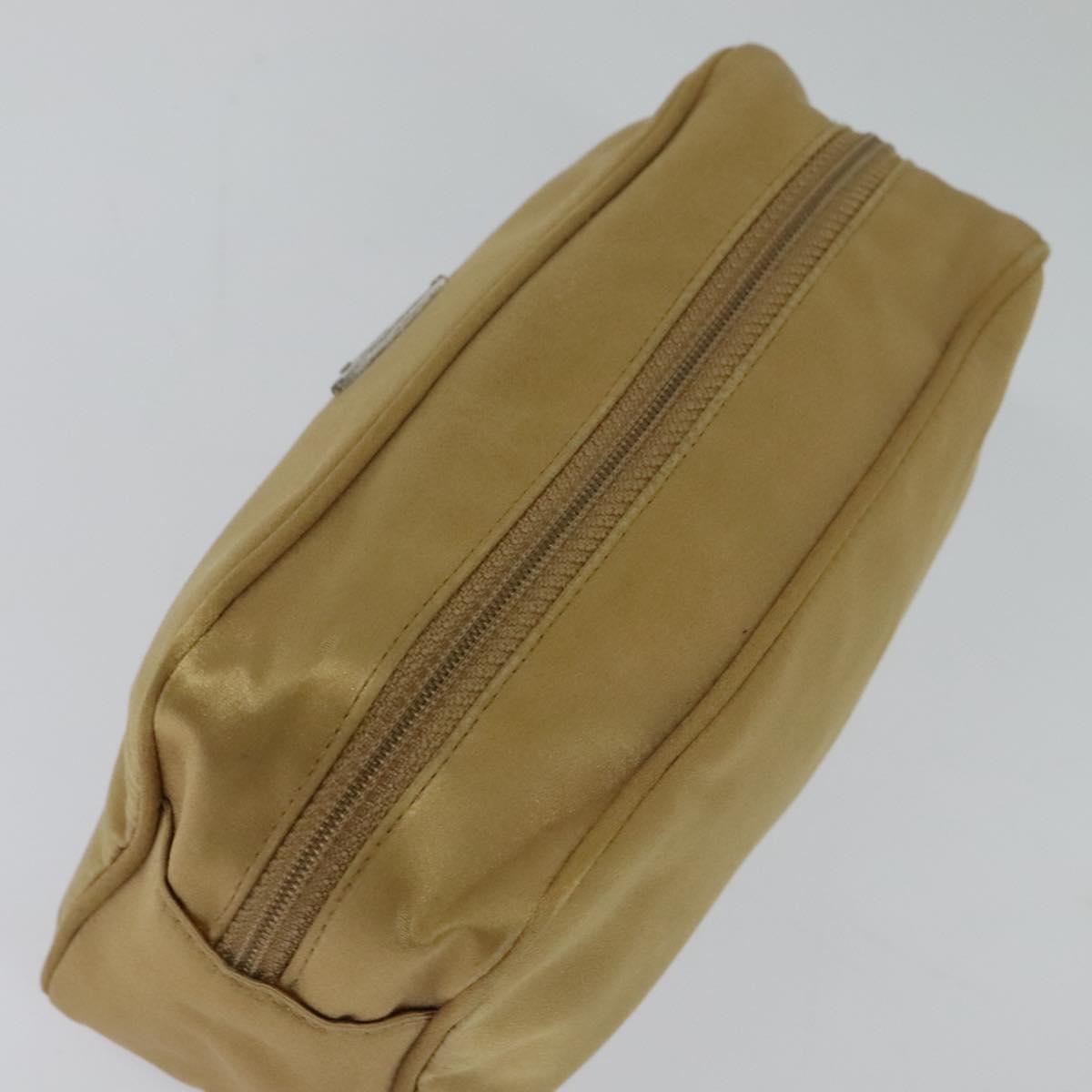 PRADA Pouch Satin Beige Silver Auth sw718