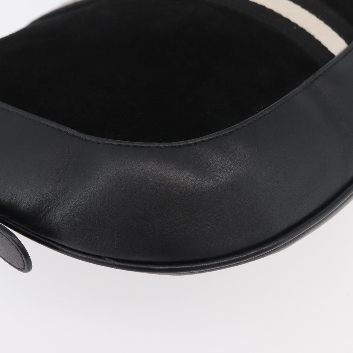 BALLY Shoulder Bag Suede Leather Black Silver Auth sw721A