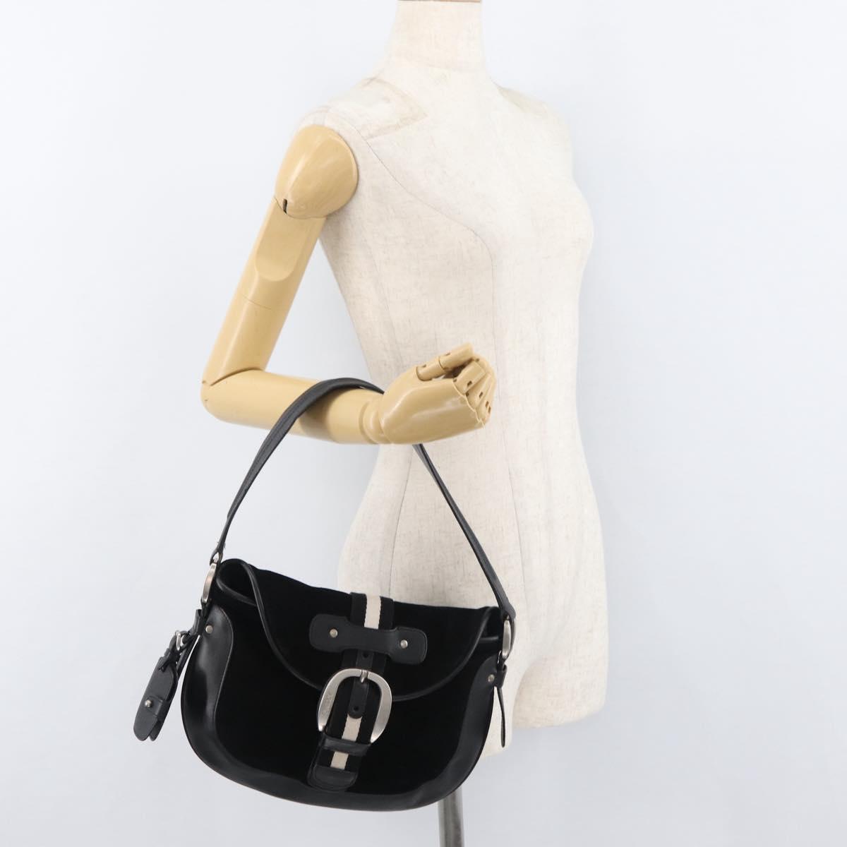 BALLY Shoulder Bag Suede Leather Black Silver Auth sw721A