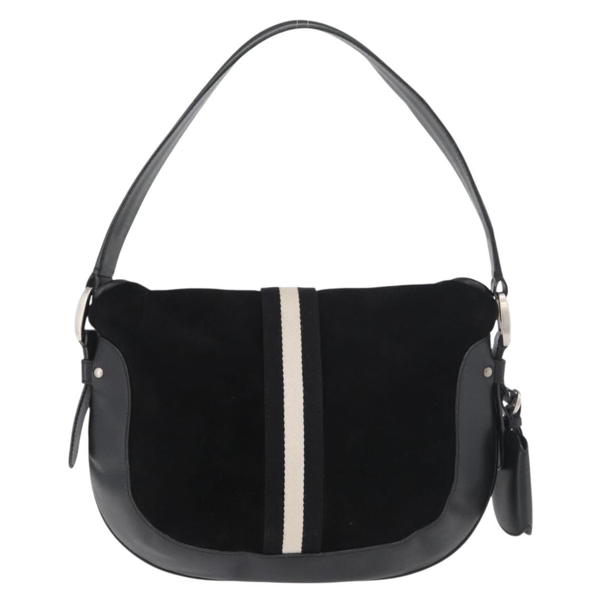 BALLY Shoulder Bag Suede Leather Black Silver Auth sw721A
