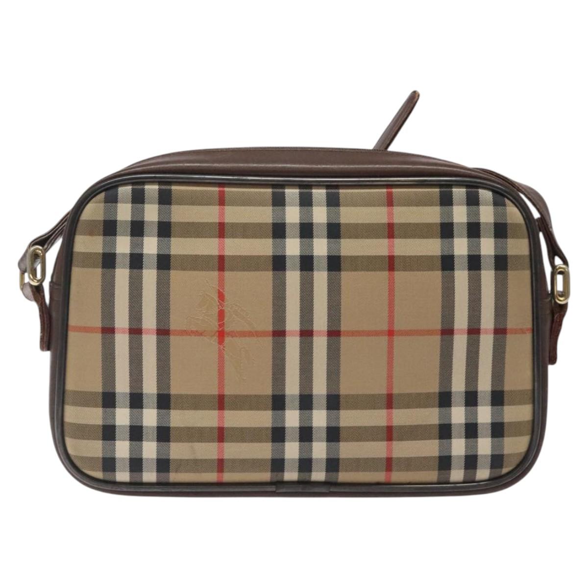 Burberrys Nova Check Shoulder Bag Canvas Beige Gold Auth sw723