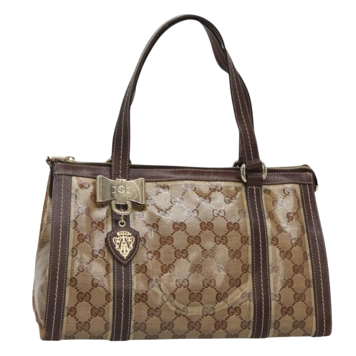 GUCCI GG Crystal Hand Bag Coated Canvas Beige Gold 181490 Auth sw731
