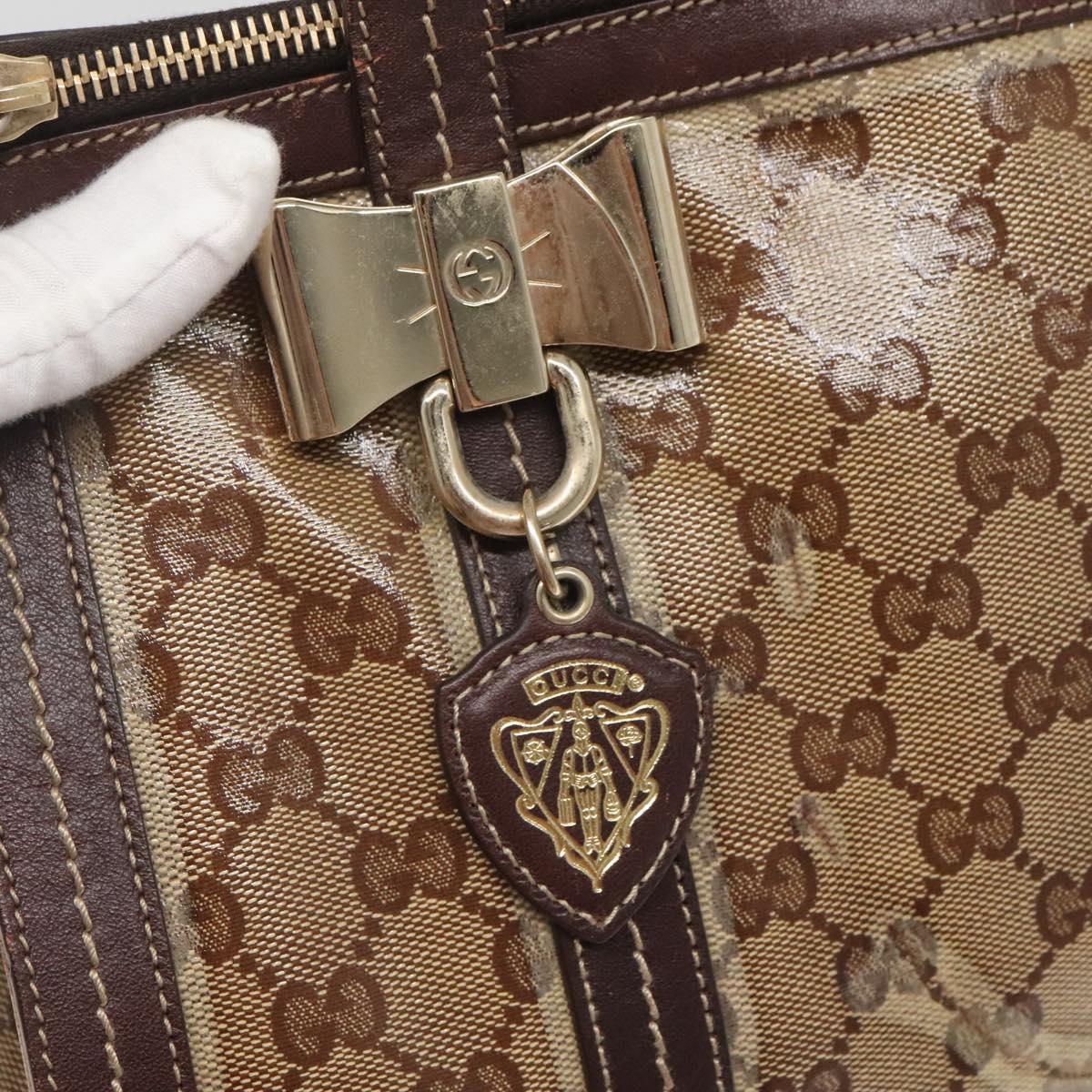 GUCCI GG Crystal Hand Bag Coated Canvas Beige Gold 181490 Auth sw731