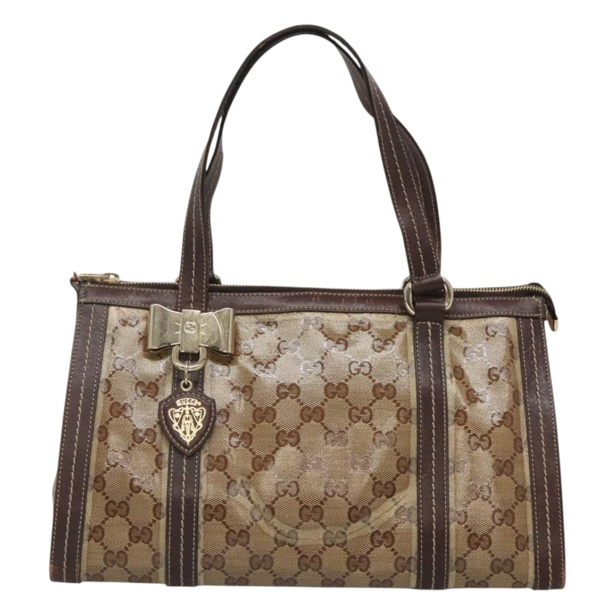 GUCCI GG Crystal Hand Bag Coated Canvas Beige Gold 181490 Auth sw731