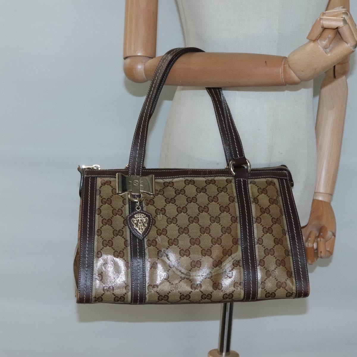GUCCI GG Crystal Hand Bag Coated Canvas Beige Gold 181490 Auth sw731