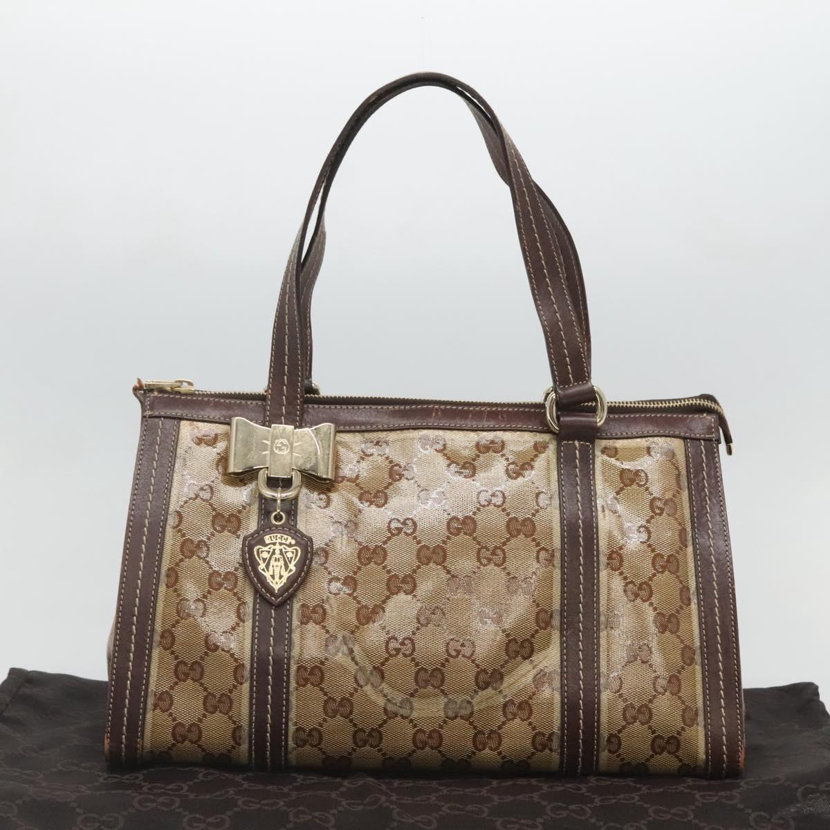 GUCCI GG Crystal Hand Bag Coated Canvas Beige Gold 181490 Auth sw731