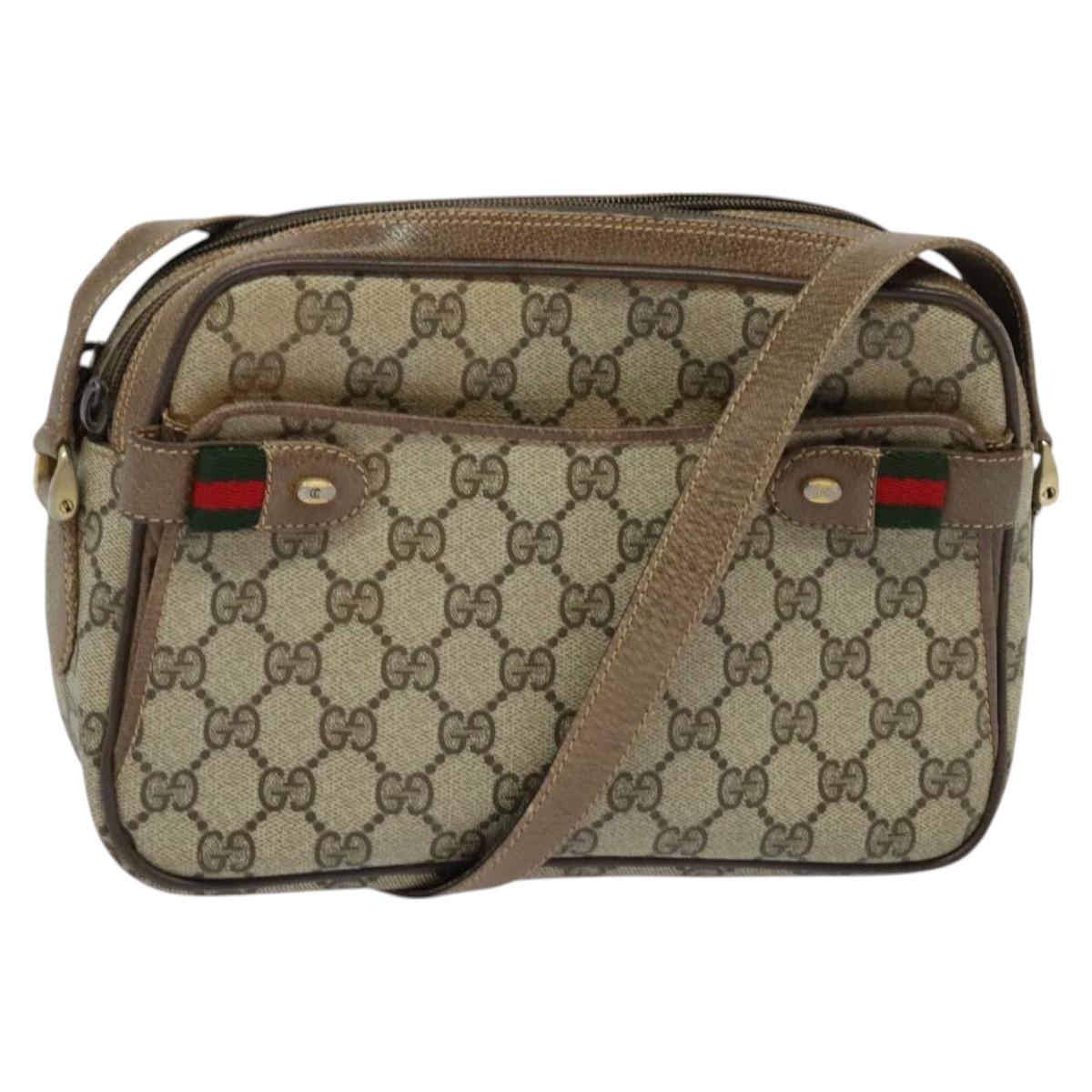 GUCCI GG Supreme Web Sherry Line Bag PVC Beige Gold 904 02 049 Auth sw732