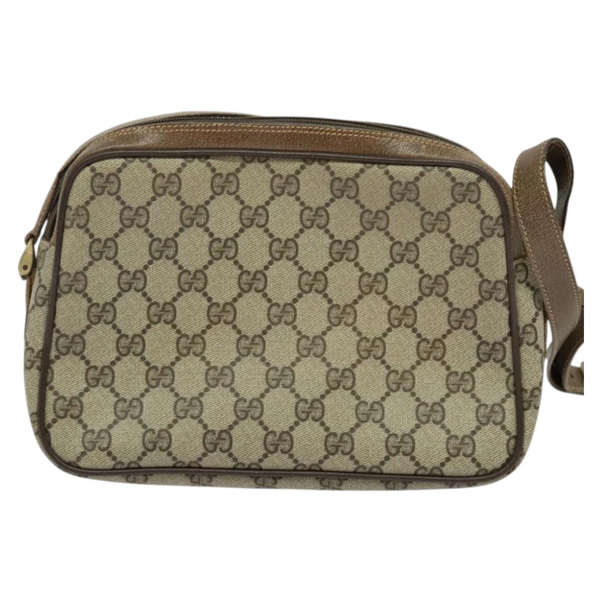 GUCCI GG Supreme Web Sherry Line Bag PVC Beige Gold 904 02 049 Auth sw732