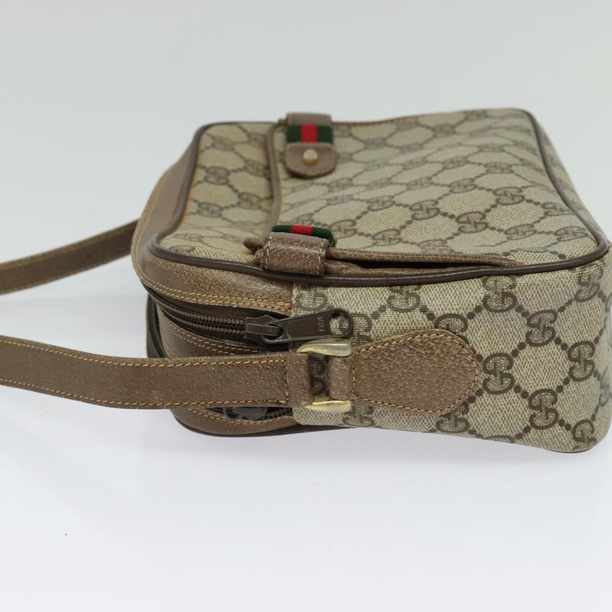 GUCCI GG Supreme Web Sherry Line Bag PVC Beige Gold 904 02 049 Auth sw732