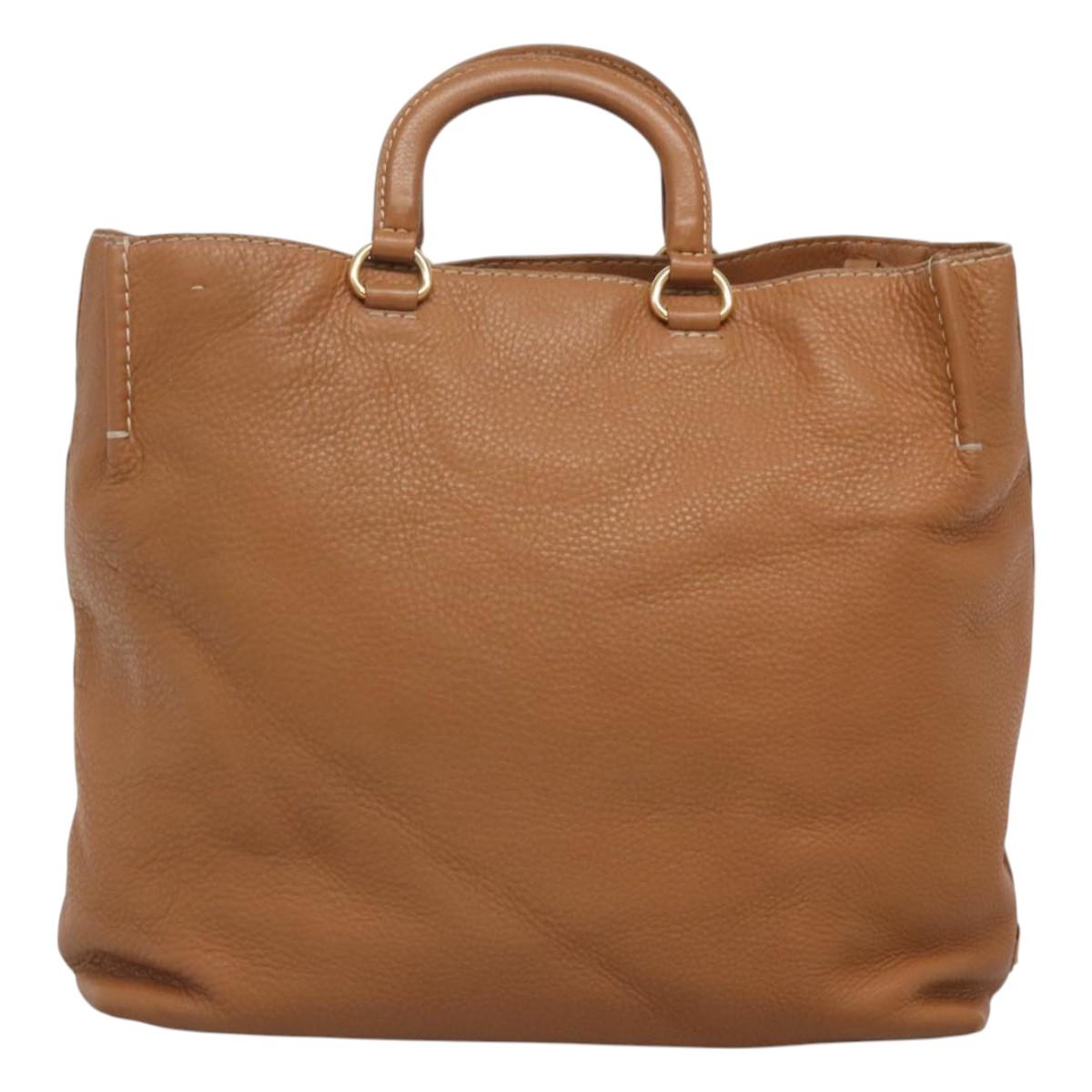 PRADA Hand Bag Leather 2way Beige Gold Auth sw742