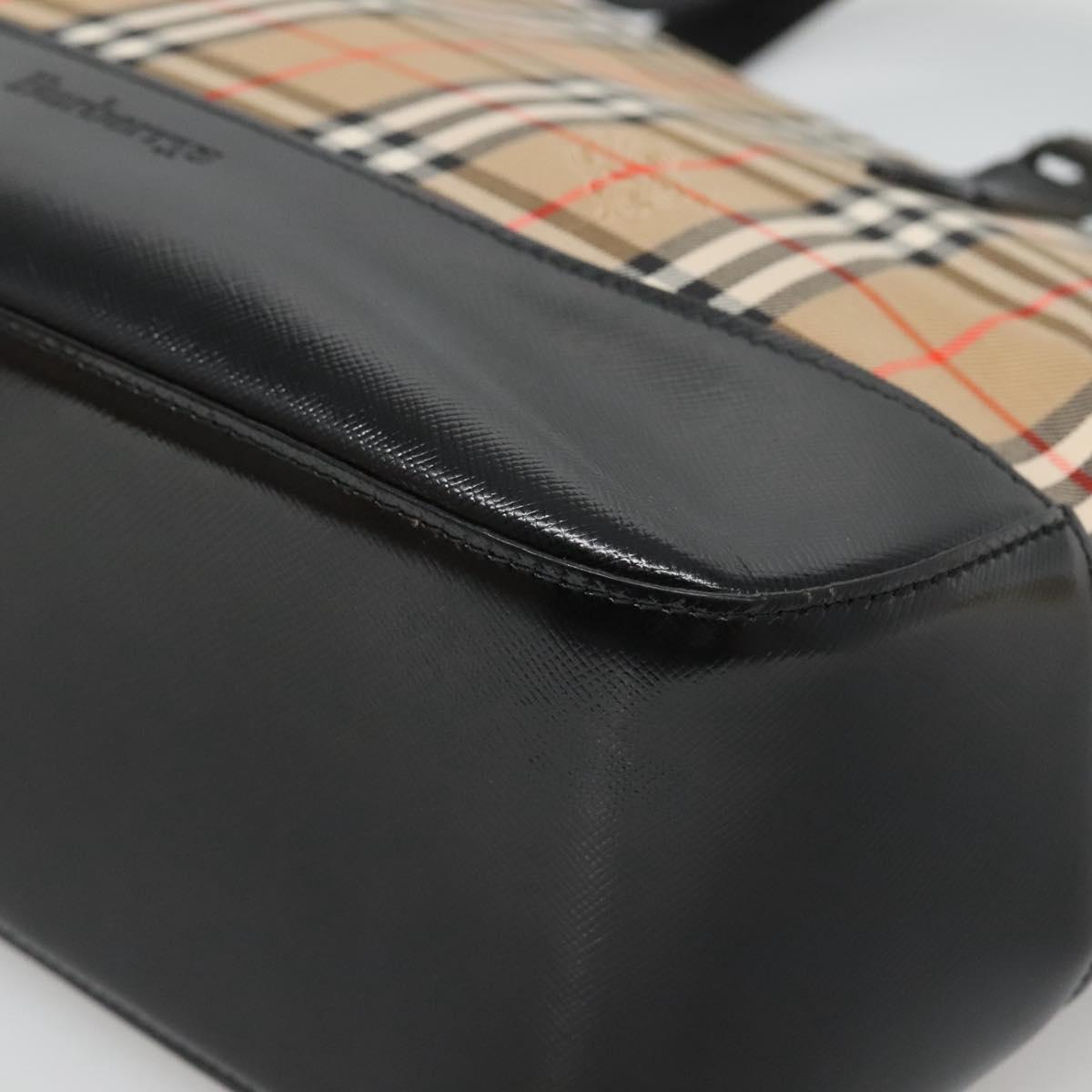 Burberrys Nova Check Hand Bag Canvas Beige Gold Auth sw745