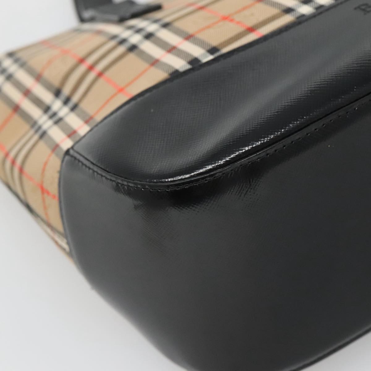 Burberrys Nova Check Hand Bag Canvas Beige Gold Auth sw745