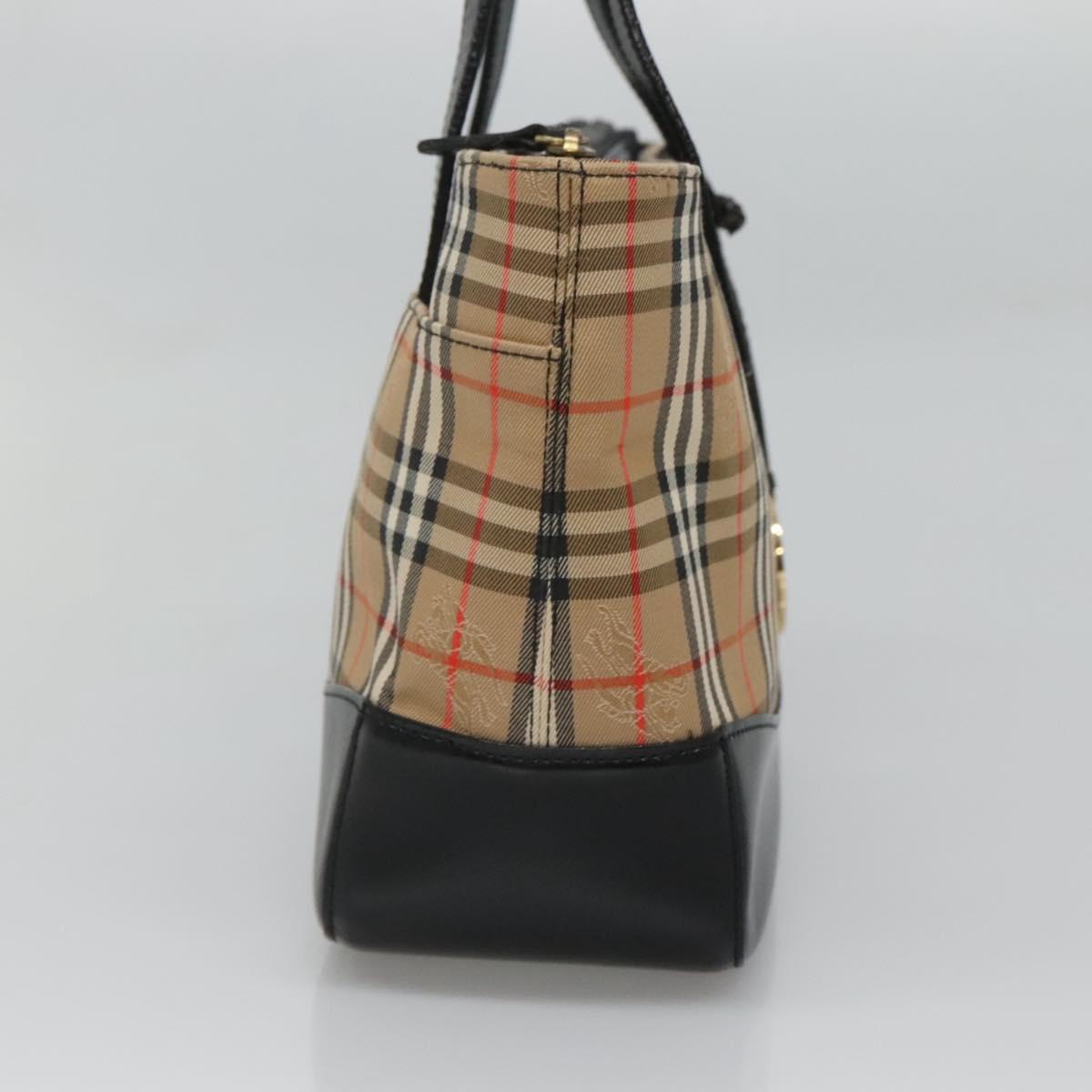 Burberrys Nova Check Hand Bag Canvas Beige Gold Auth sw745