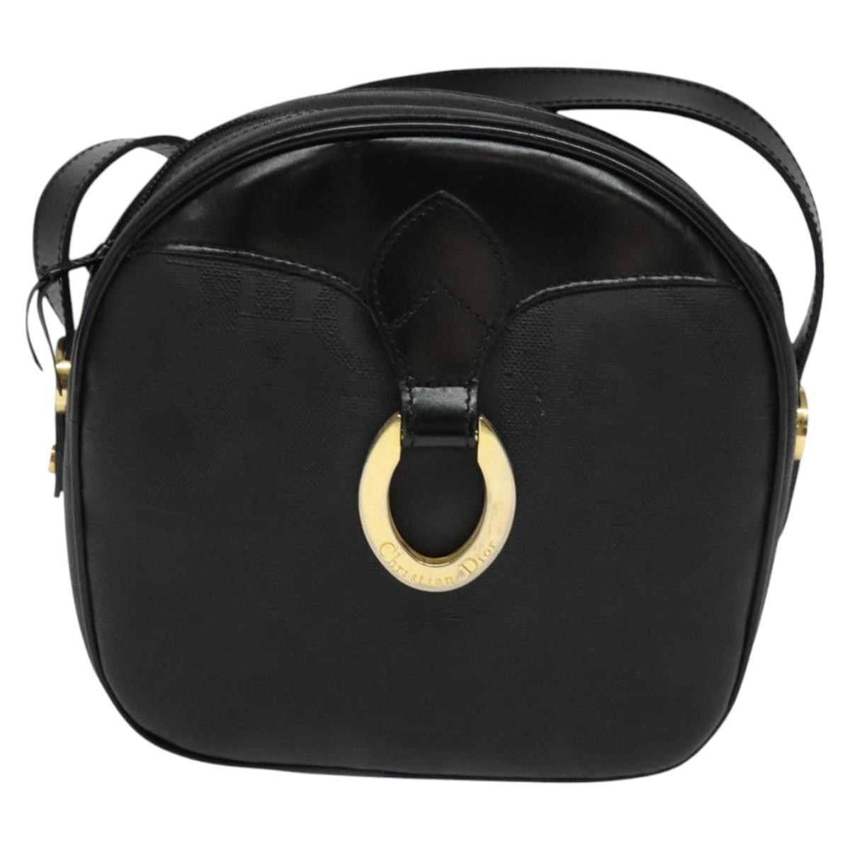 Christian Dior Trotter Canvas Shoulder Bag PVC Black Gold Auth sw750