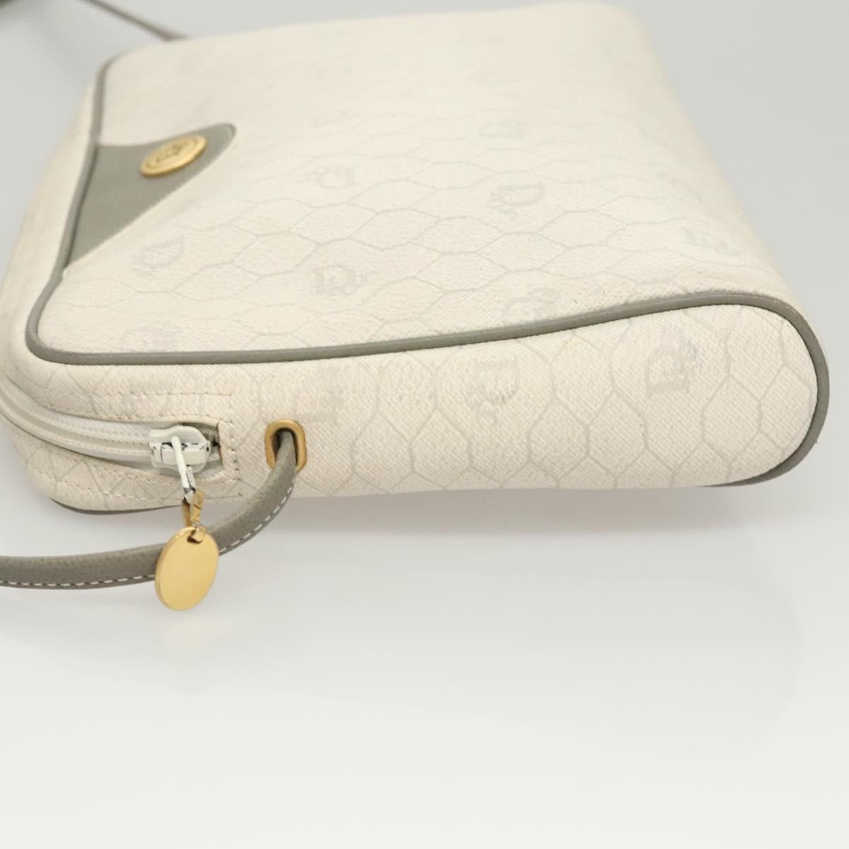 Christian Dior Honeycomb Canvas Shoulder Bag PVC White Gold Auth sw752