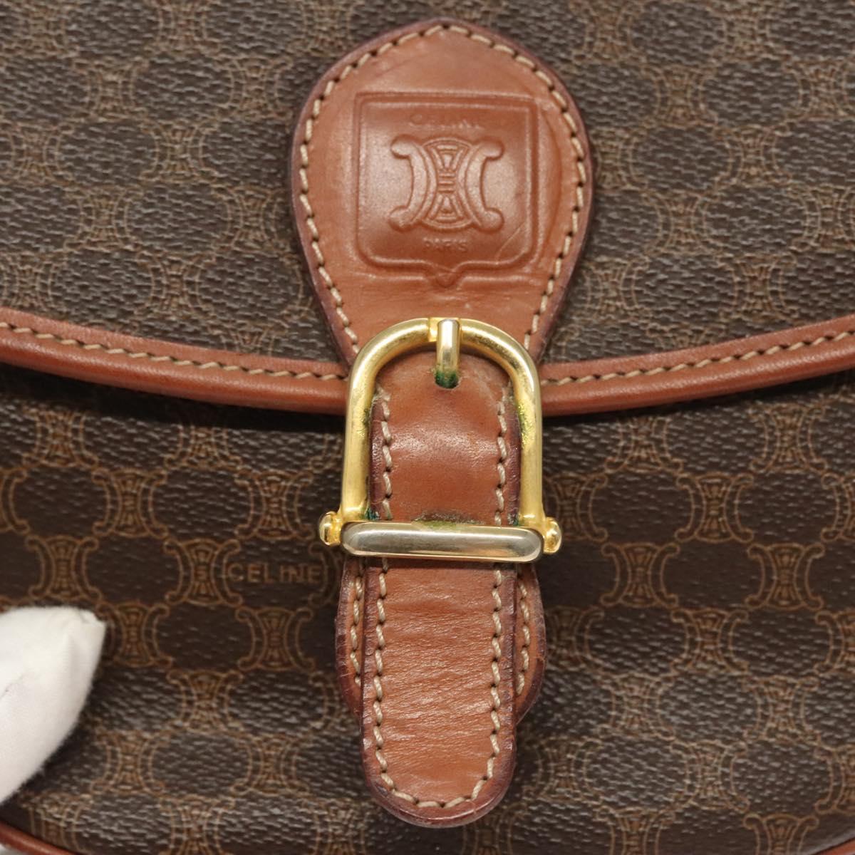 CELINE Macadam Canvas Shoulder Bag PVC Brown Gold Auth sw759