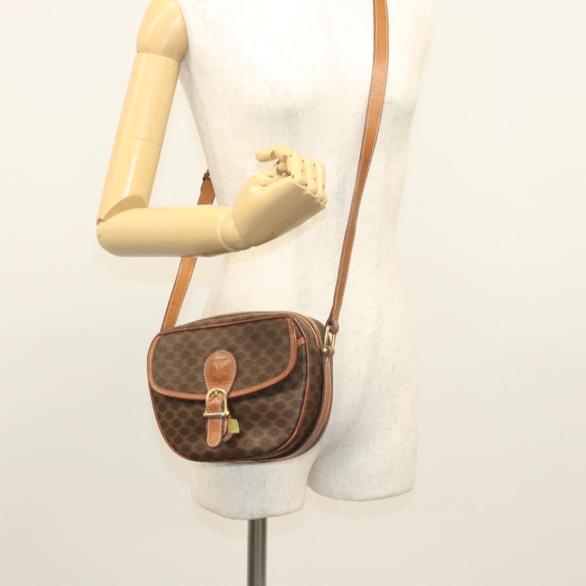 CELINE Macadam Canvas Shoulder Bag PVC Brown Gold Auth sw759