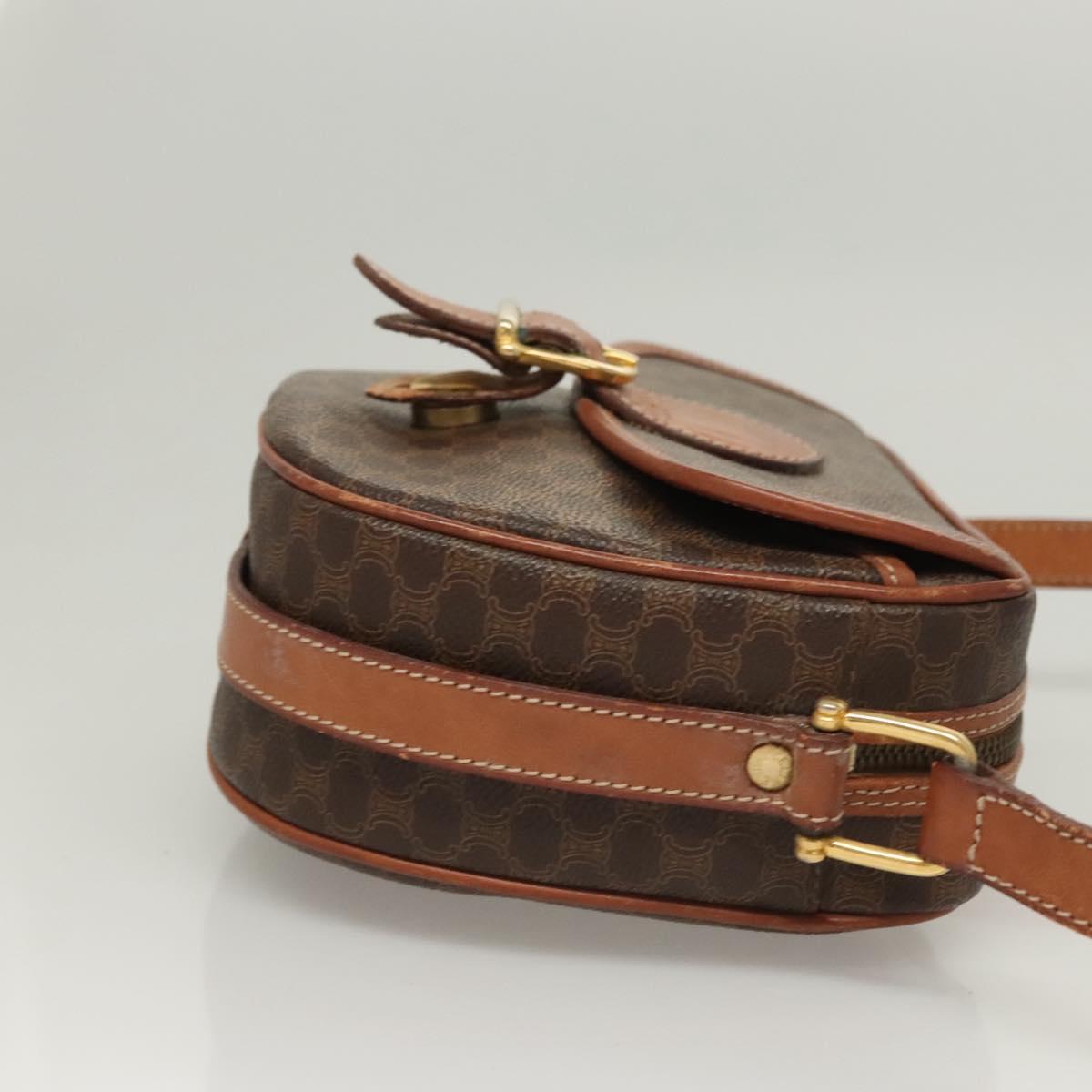 CELINE Macadam Canvas Shoulder Bag PVC Brown Gold Auth sw759