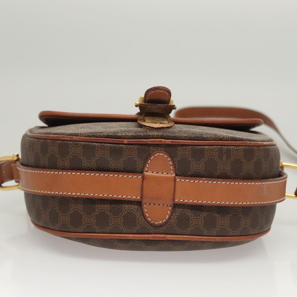 CELINE Macadam Canvas Shoulder Bag PVC Brown Gold Auth sw759