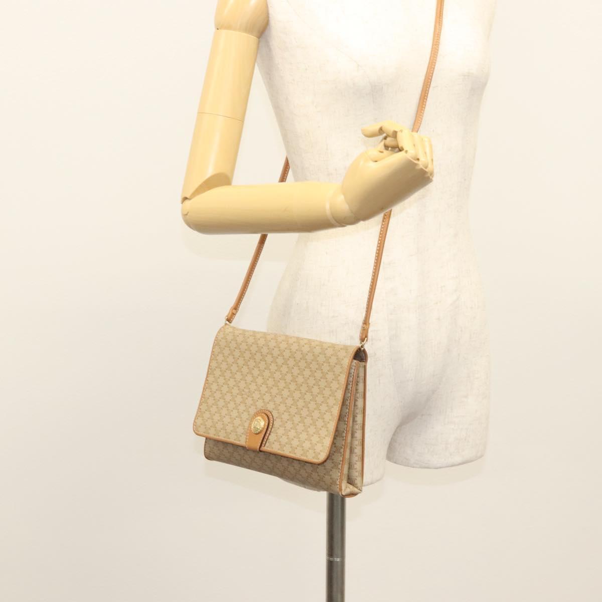 CELINE Macadam Canvas Shoulder Bag PVC Beige Gold Auth sw761