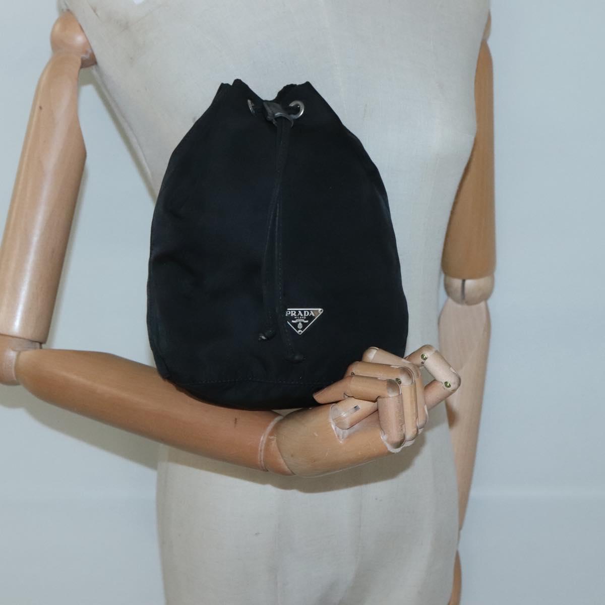 PRADA Pouch Nylon Black Silver Auth SW780