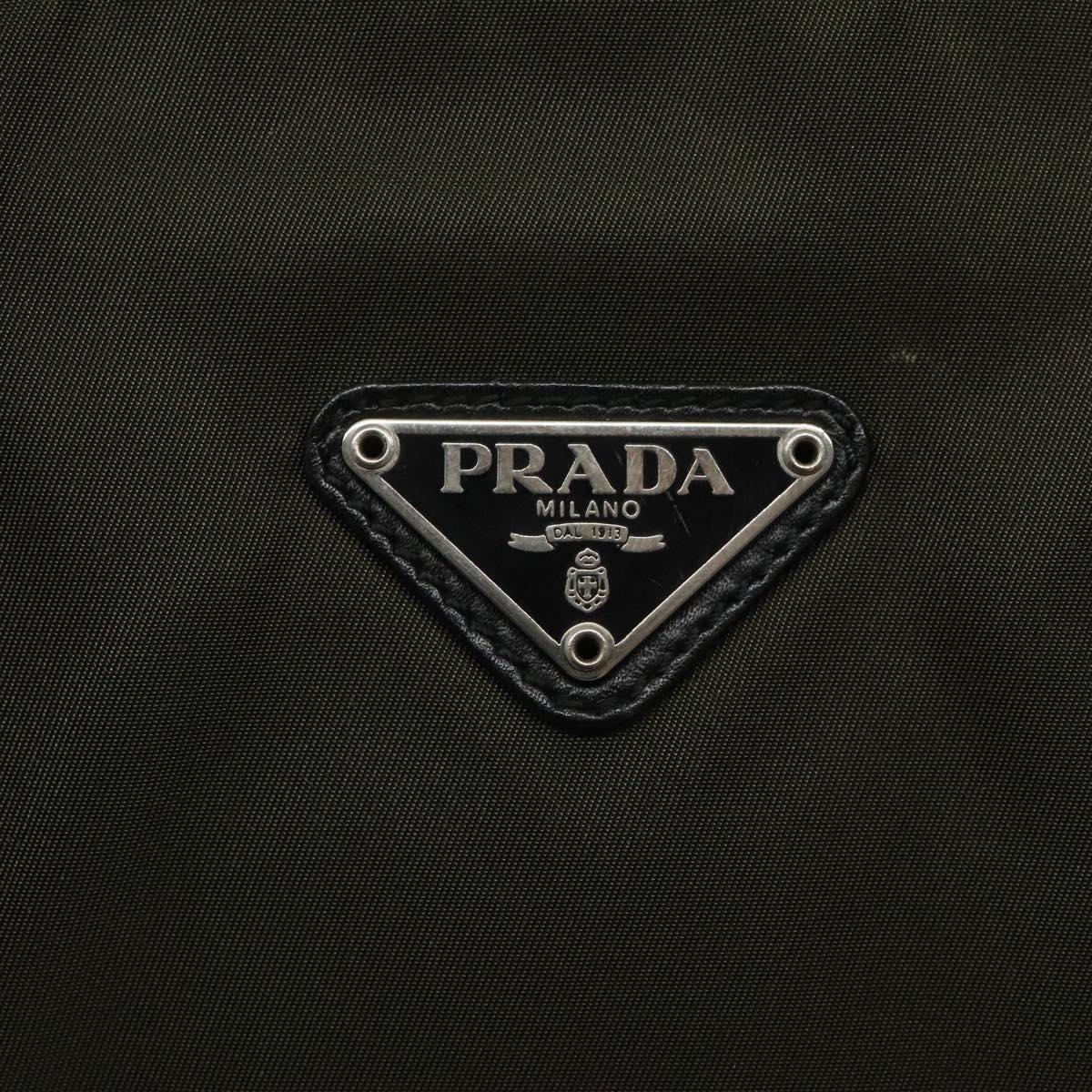 PRADA Tote Bag Nylon Khaki Silver Auth SW785