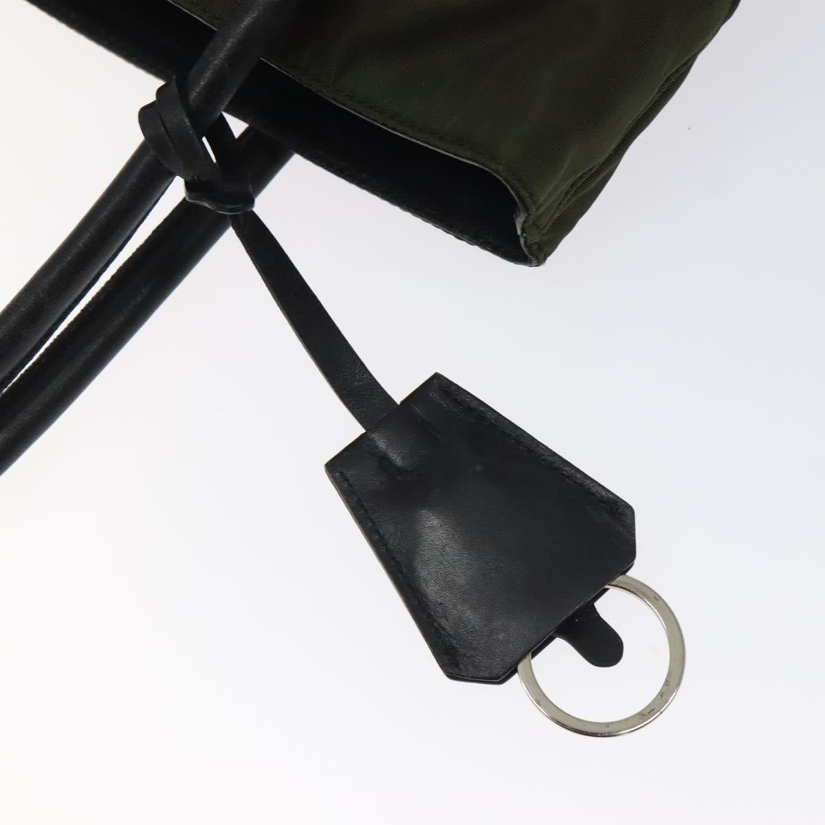 PRADA Tote Bag Nylon Khaki Silver Auth SW785