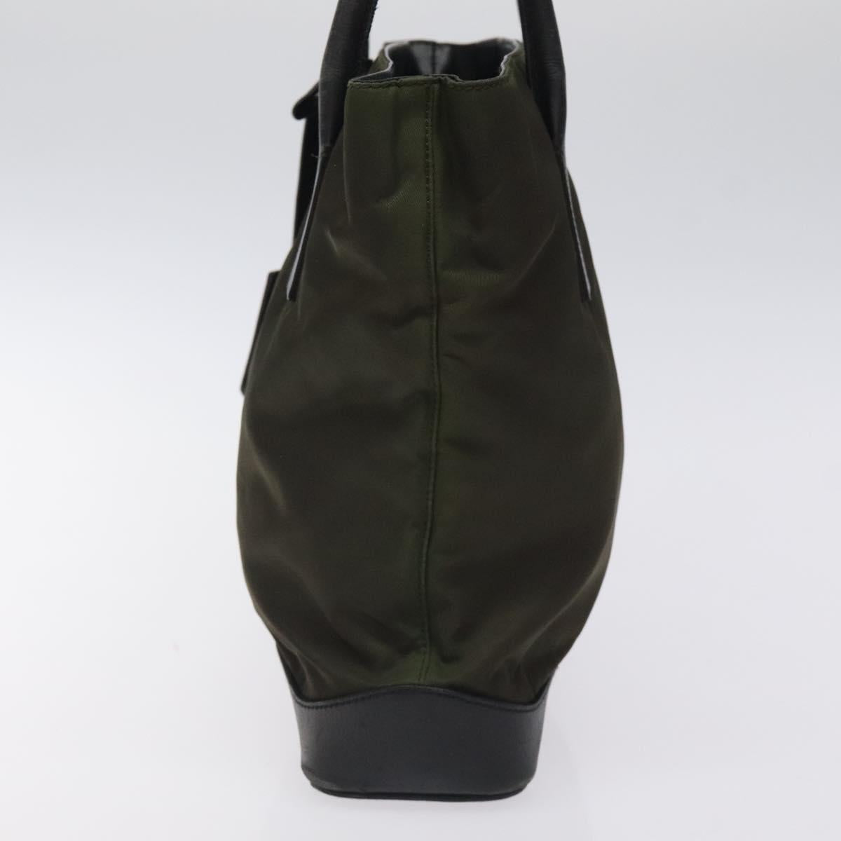 PRADA Tote Bag Nylon Khaki Silver Auth SW785