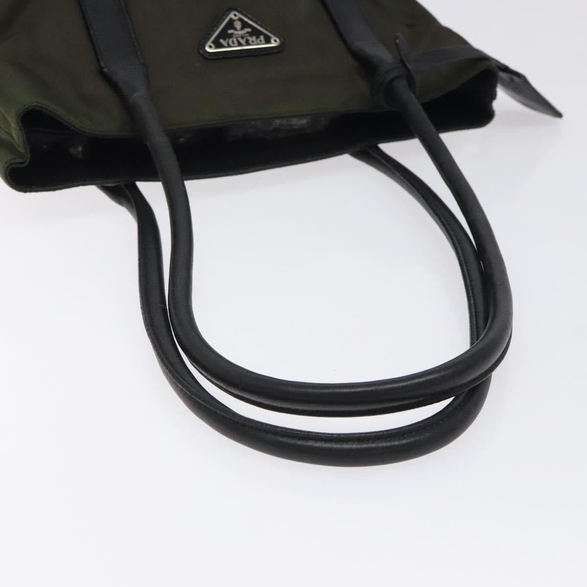 PRADA Tote Bag Nylon Khaki Silver Auth SW785