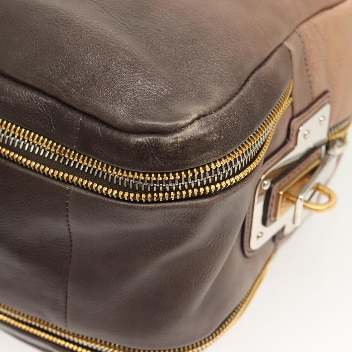 PRADA Hand Bag Leather Beige Gold Silver Auth SW797