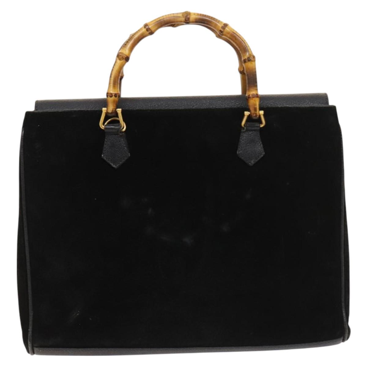 GUCCI Bamboo Hand Bag Suede 2way Black Gold 002 123 0322 Auth SW806
