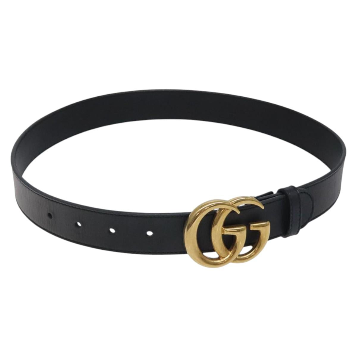 GUCCI GG Marmont Belt Leather 31.5"" Black Gold 414516 Auth SW817