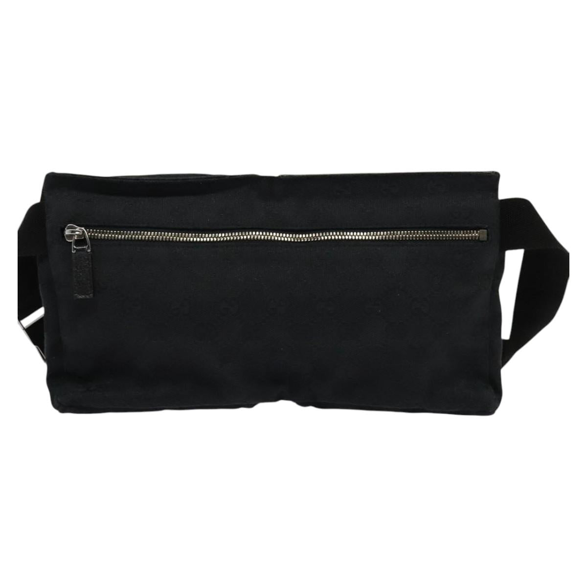 GUCCI GG Canvas Waist bag Black Silver 28566 Auth SW827
