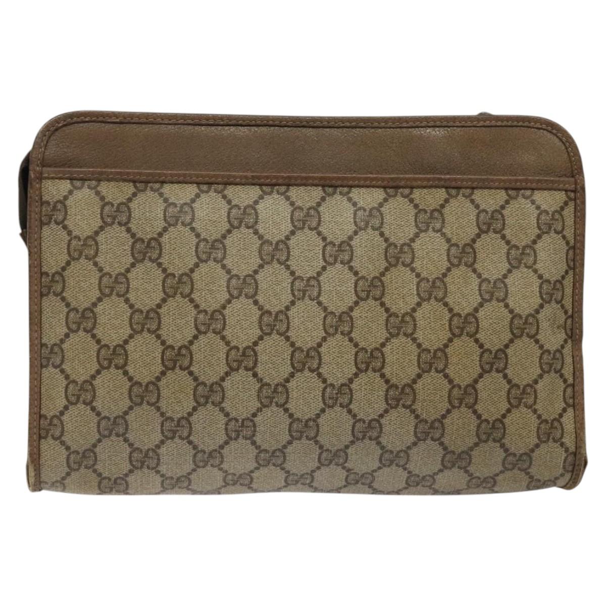 GUCCI GG Supreme Clutch Bag PVC Beige Gold 97 01 037 Auth SW828