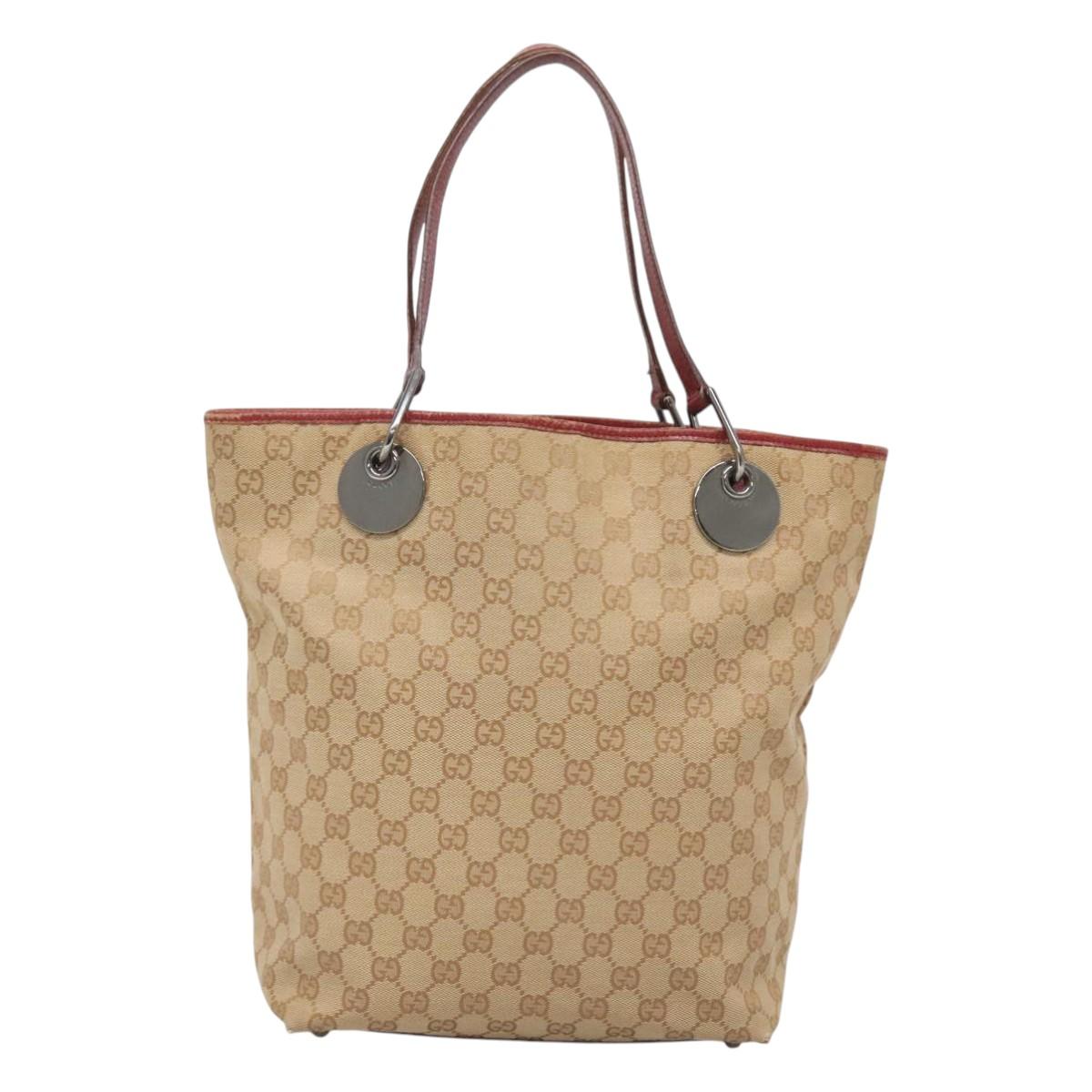 GUCCI GG Canvas Tote Bag Beige Silver 120836 Auth SW830