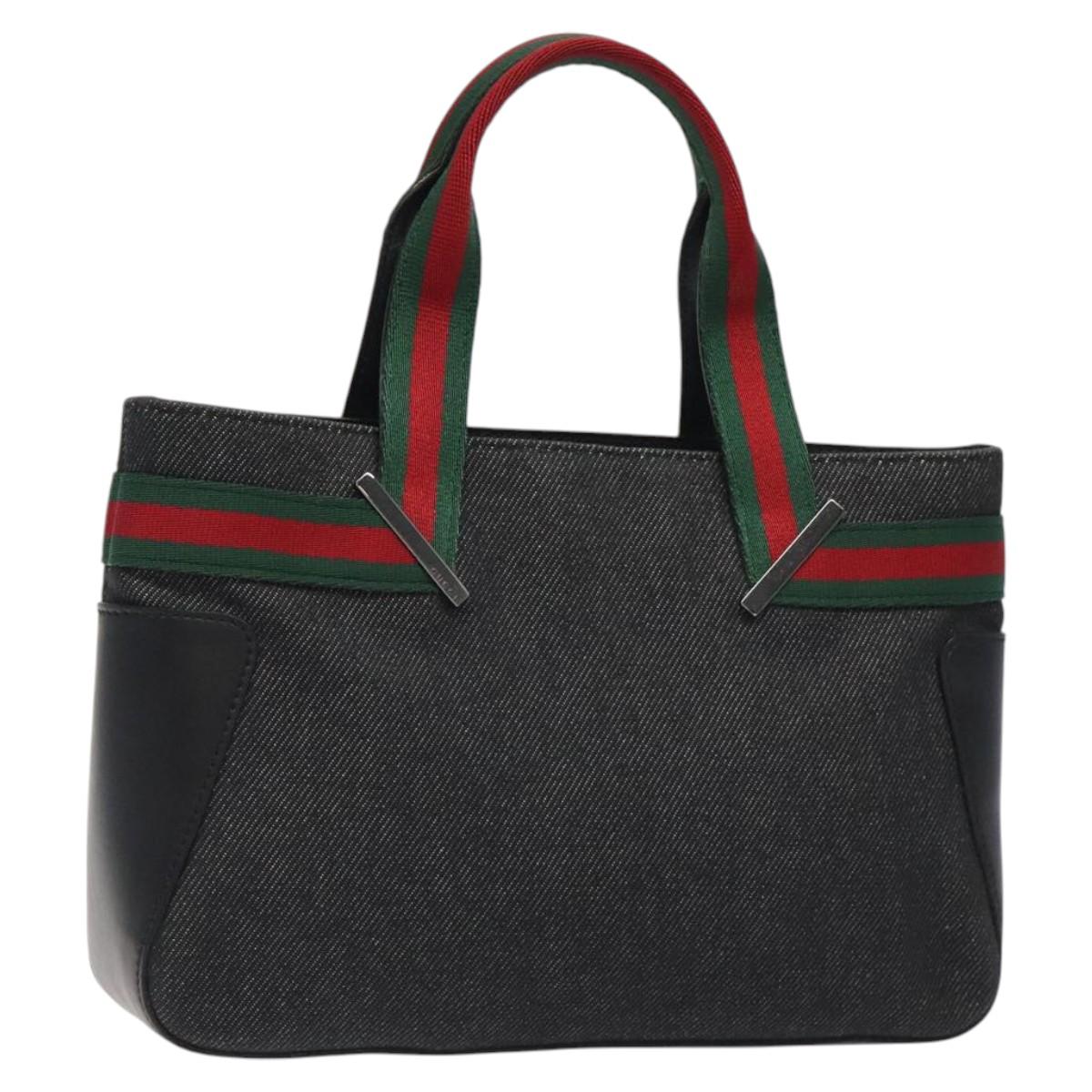 GUCCI Web Sherry Line Hand Bag Canvas Black 73984 Auth SW831